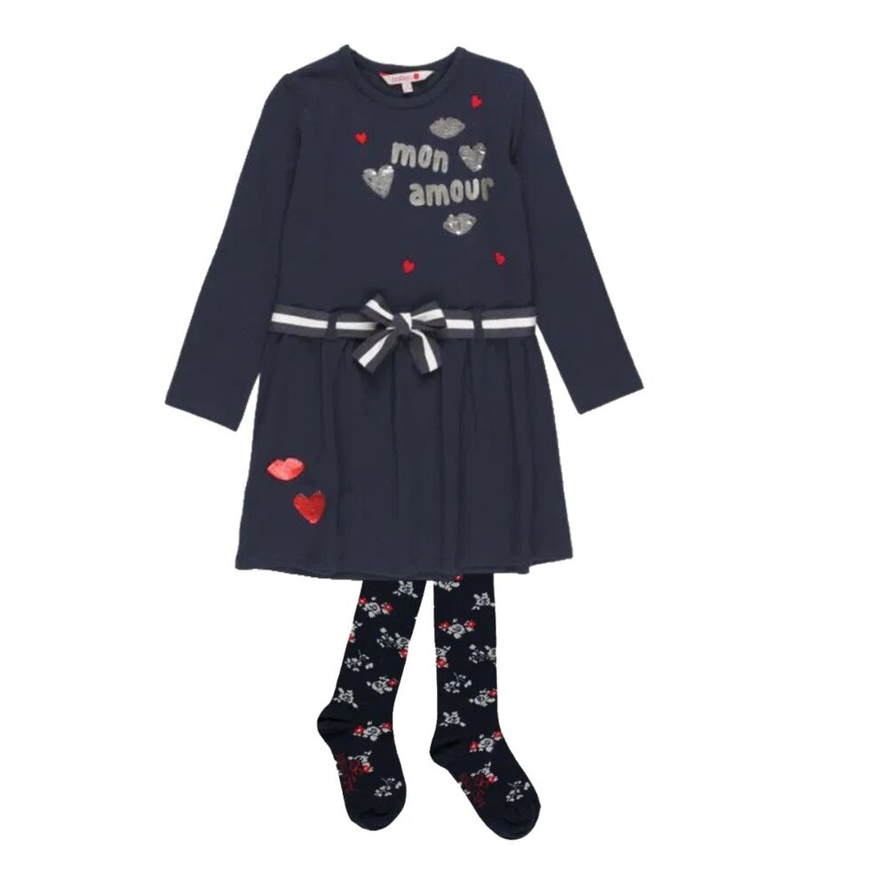 Boboli - Navy Reversible Sequin Dress with Tights, size 12